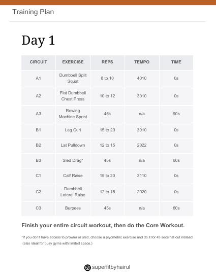 Circuit training day plan