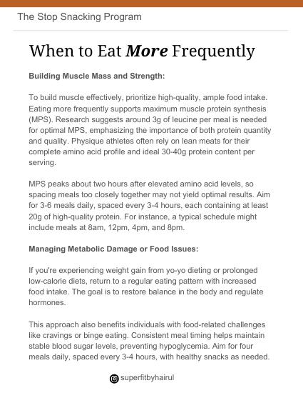 Lesson page on when to eat more frequently