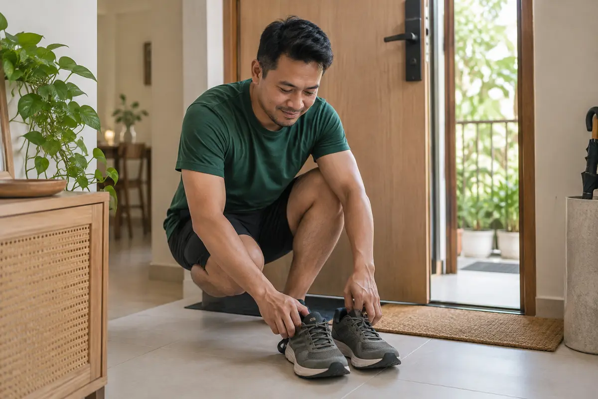 Preparing walking shoes for a simple daily habit