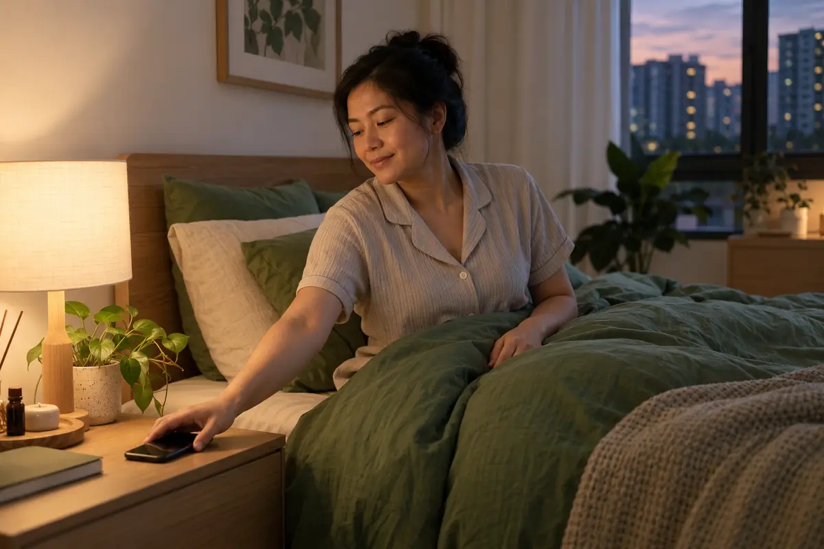 Putting a phone away as part of a calm bedtime routine